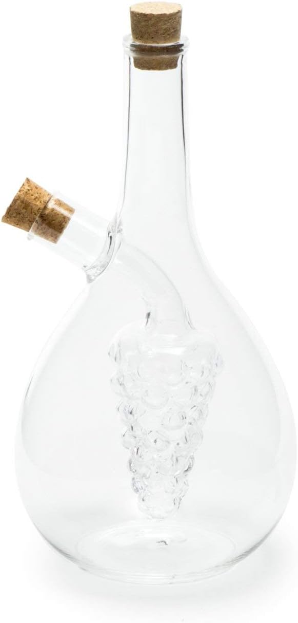 Fox Run 7050 Run Grape Motif Oil and Vinegar Cruet Dispenser Bottle, Clear Borosilicate Glass