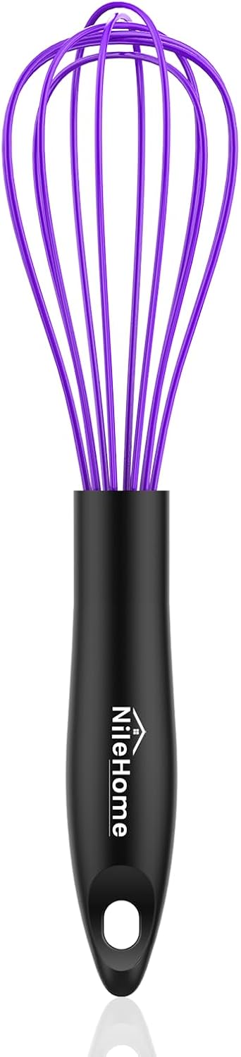 NileHome Silicone Whisk Set 8" 10" 12" Kitchen Whisk Kitchen Wisk Wire Whisks for Cooking, Whisking, Blending, Beating, Stirring-Black 3 Pack