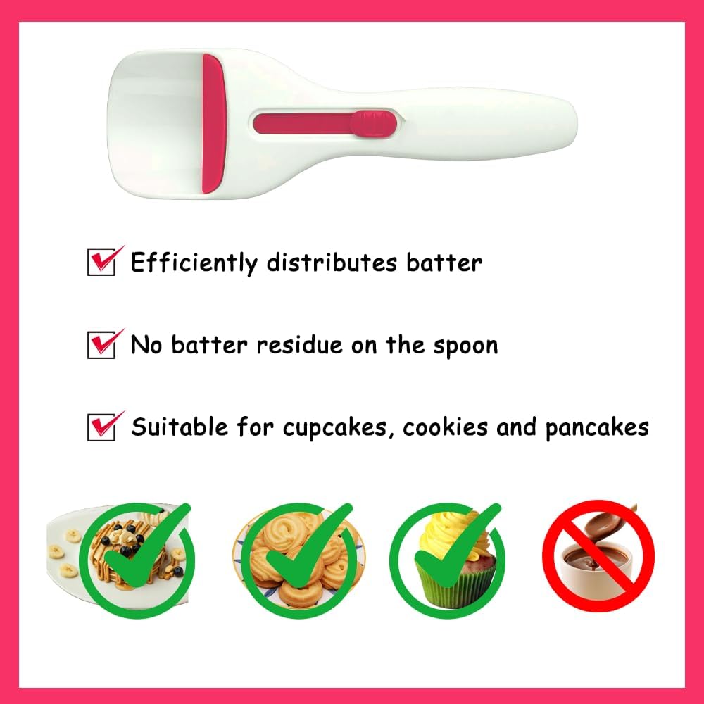 Cupcake Batter Dispenser Scoop with One-Touch Sliding Button - Professional Cake Batter Distribution Tool for Kitchen Baking - Easy Clean Pastry Batter Scoop for DIY Cupcakes & Pancakes
