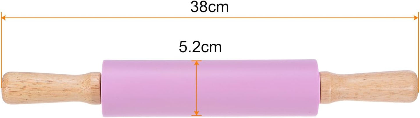 HARFINGTON Silicone Rolling Pins for Baking 12.2 Inch Non-Stick Silicone Surface Wooden Handle Rolling Pin Small Roller Playdough Rolling Pins for Fondant Kitchen Dough Pizza, Green