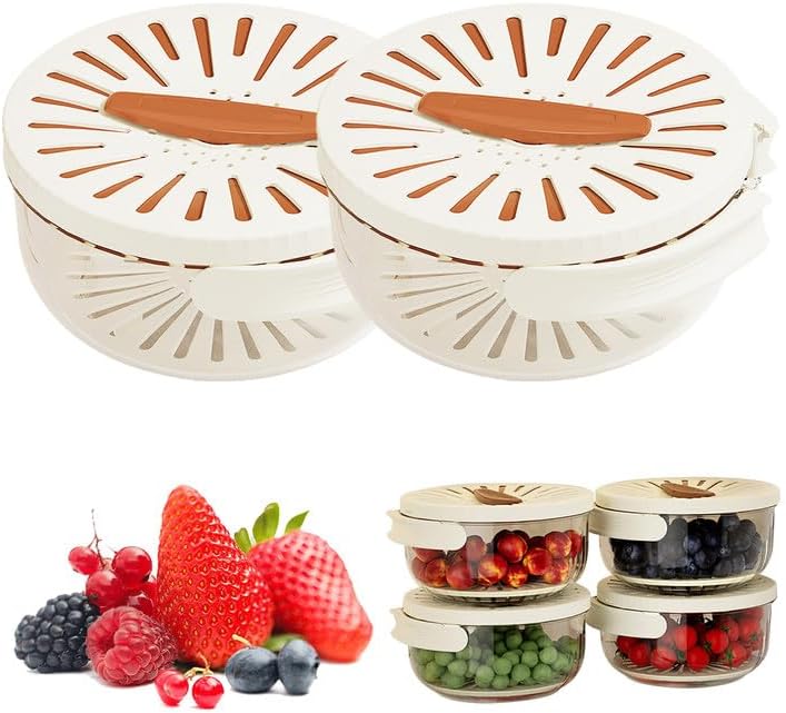 Multi-Functional Fruit and Vegetable Washing Bowl, Fruit Strainer Container with Lid, 2 In 1 Sealed Drainer Basket, Drainer and Freshness Basket, Kitchen Tool with Foldable Handle (White 2pcs)