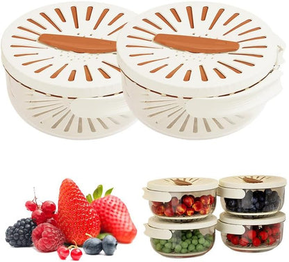 Multi-Functional Fruit and Vegetable Washing Bowl, Fruit Strainer Container with Lid, 2 In 1 Sealed Drainer Basket, Drainer and Freshness Basket, Kitchen Tool with Foldable Handle (White 2pcs)