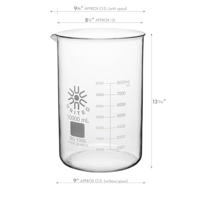 United Scientific™ Chemistry Glassware Measuring Beaker, 1000mL Low Form Griffin, 3.3 Borosilicate Laboratory Glassware, Double Scale Graduated, Autoclavable, ASTM-E960 Compliant, 1 Each