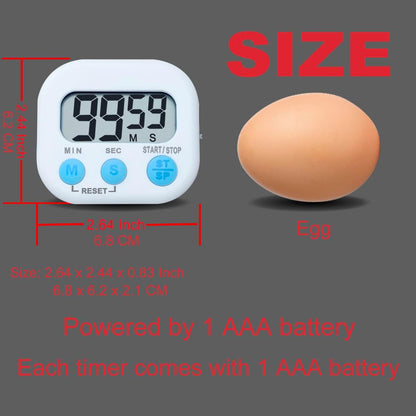 Digital Kitchen Timer, BESTWYA Electronic Timer with Clear LCD Screen Count Up and Down Function 3 Big Buttons On/Off Switch Button for Kitchen, Study, Work, Exercise Training (6, 3 Colors)