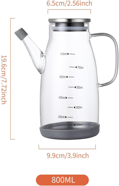 Large Glass Oil Dispenser Bottle for Kitchen Cooking Recipiente Para Aceite De Cocina Olive Oil Vinegar Dispenser Cruet Stainless Steel Lid No Drip Liquid Container (Clear, 34oz /1000ml)