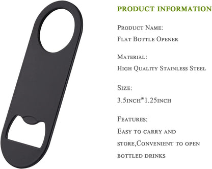 5 PACK Stainless Steel Flat Bottle Opener with Keychain- Bar Key-Beer Bottle Opener for Kitchen, Bar or Restaurant（Black）