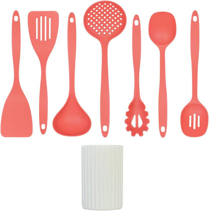 Glad Kitchen Utensils Set, 8pcs - Nonstick Cooking Tools with Utensil Holder - Nylon Spoon, Ladle, Skimmer, Spaghetti Server, and Turner Spatula Set - Dishwasher Safe, Teal Green