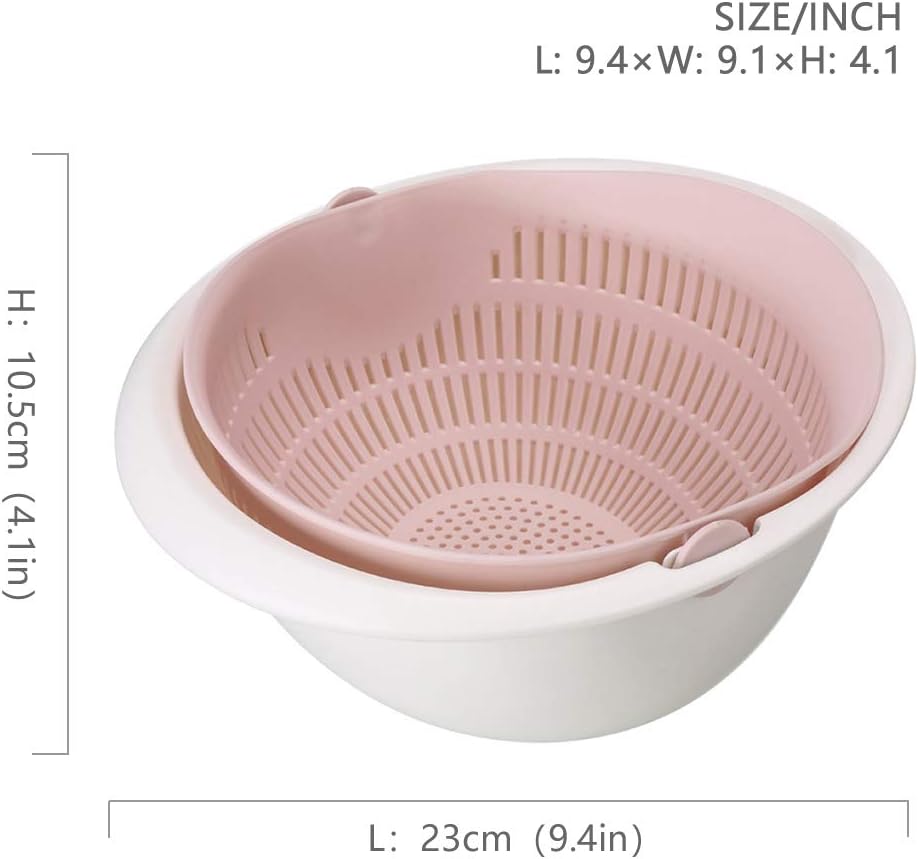 Double Layer Swivel Drainer 2 in 1 Bowl Strainer Combo - Kitchen Colander Fruit Wash Strainer for Cleaning Veggies, Noodles (Beige)