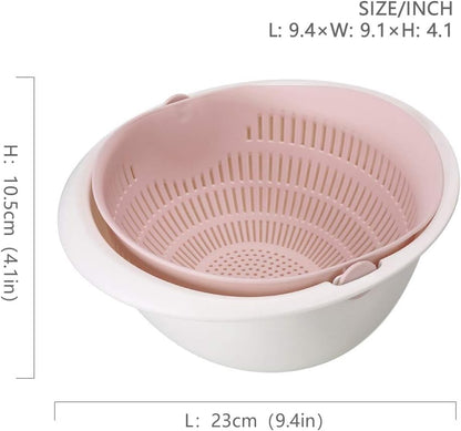 Double Layer Swivel Drainer 2 in 1 Bowl Strainer Combo - Kitchen Colander Fruit Wash Strainer for Cleaning Veggies, Noodles (Beige)