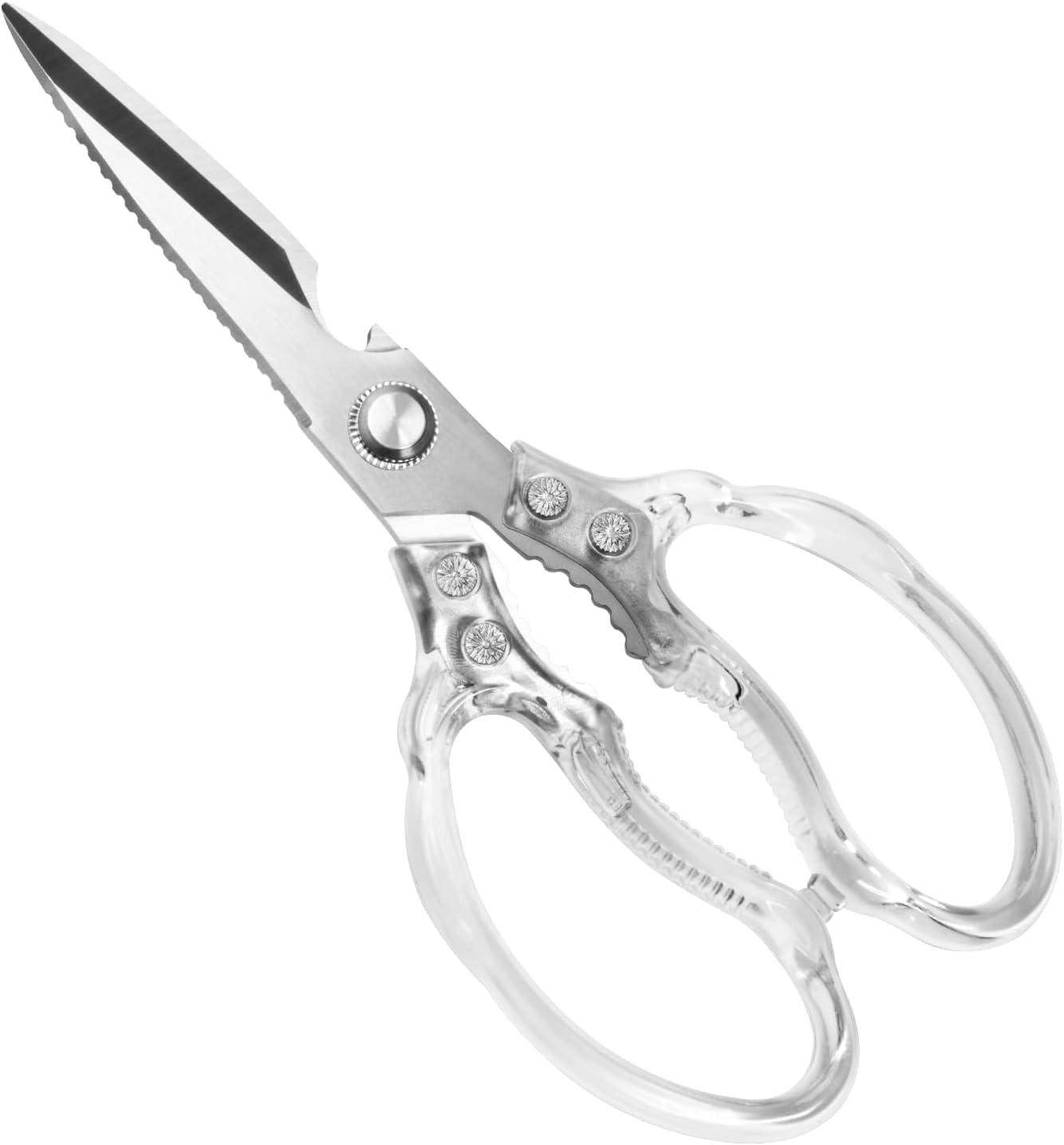 CGBE Kitchen Scissors, Multi-Purpose Kitchen Shears, Heavy Duty Dishwasher Safe Food Scissors for Chicken, Poultry, Fish, Meat & Herbs with Non-Slip Grips - Sliver