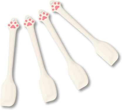 Cute Cat Paw Silicone Spatula Set - High Heat Resistant Rubber Scraper for Baking & Cooking, BPA-Free Non-Stick Kitchen Utensils, Adorable Cat Lover Gifts(2 Pack, 8.5 Inch, Cream)