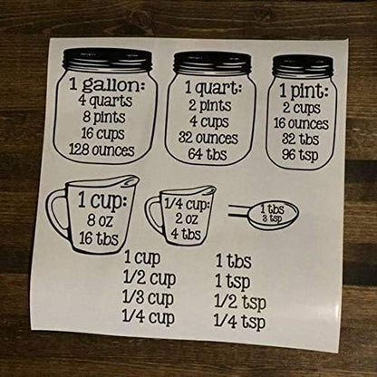 Set Kitchen Baking Cooking Cups Spoons Vinyl Decals - Measuring CONVERSIONS