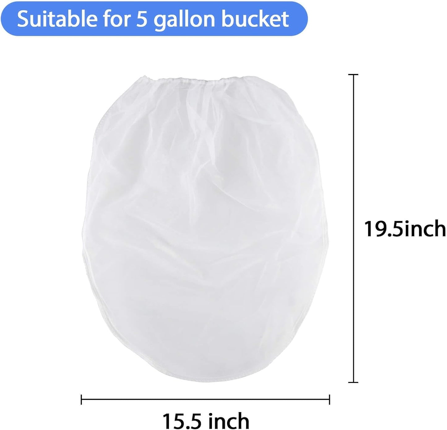 Sukh 10PCS Paint Strainer Bag - 5 Gallon Paint Filter Strainer Bucket with Elastic Drawstring Top Opening Nylon Mesh Filter White Fine Mesh Bag for Gardening