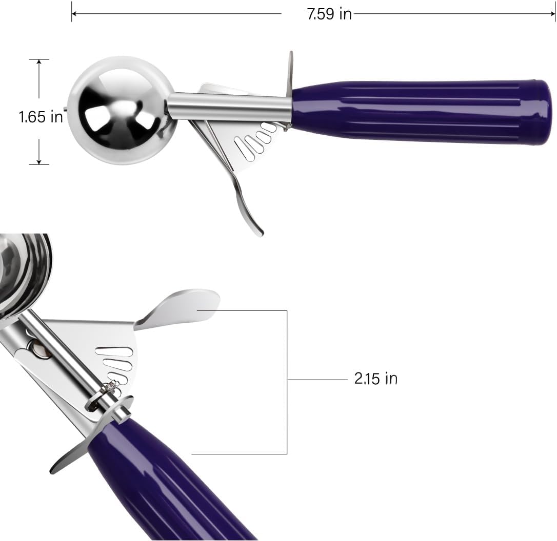 Heavy Duty Stainless Steel Ice Cream Scoop 0.75 oz, Cookie Scoop with Trigger, Baking Scoop for Bakeries,Restaurants & Dessert Shops, #40, Purple