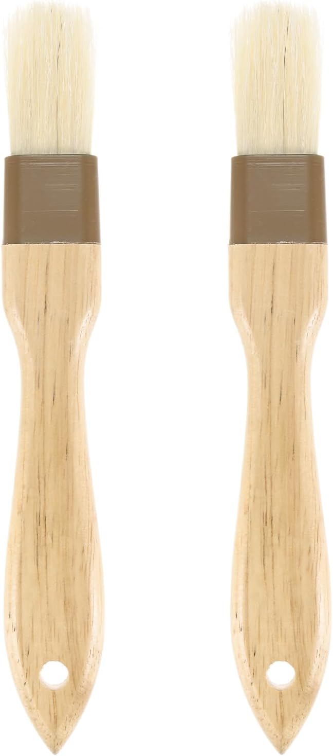 M METERXITY 2-Pack Pastry Brush, Wooden Handle Natural Bristle Basting BBQ Oil Brush for Cooking/Barbecue/Kitchen [3"]