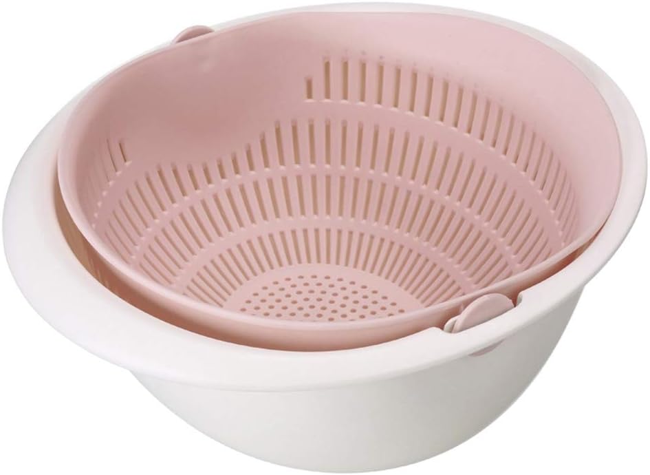 Colander Strainers for Kitchen, Fruit Cleaner Double Layer Drain Basket Fruit Vegetable Washing Bowl, Fruit Cleaning Bowl(white)