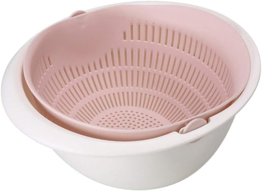 Colander Strainers for Kitchen, Fruit Cleaner Double Layer Drain Basket Fruit Vegetable Washing Bowl, Fruit Cleaning Bowl(white)