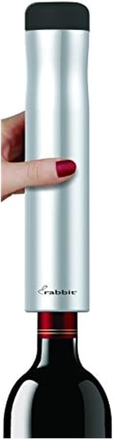 Rabbit Automatic Electric Corkscrew Wine Opener, Cordless Rechargeable, One-Touch Operation, Sleek Shiny Black Finish, Easy to Use for Wine Lovers