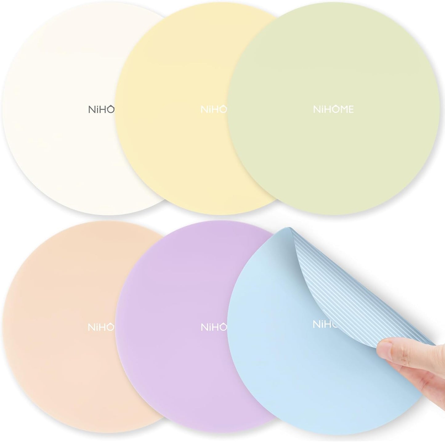 NIHOME Silicone Jar Opener – 6 Inch Large Anti-Slip Grip Pads, Premium 100% Food-Grade Silicone, Stylish Designer Colors, Multi-Purpose Heat-Resistant Mat & Coaster, Set of 4