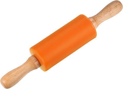 HARFINGTON Silicone Rolling Pins for Baking 12.2 Inch Non-Stick Silicone Surface Wooden Handle Rolling Pin Small Roller Playdough Rolling Pins for Fondant Kitchen Dough Pizza, Green