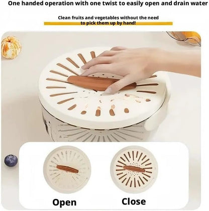 Multi-Functional Fruit and Vegetable Washing Bowl,2 in 1 Drain Basket and Fruit Strainer Container with Lid,Produce Washer,Berry Container,Lettuce Keeper for Fridge Refrigerator Organization (White)