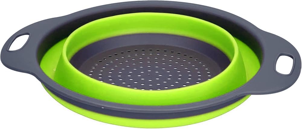 Collapsible Silicone Colander Strainer - Round - Green and Gray