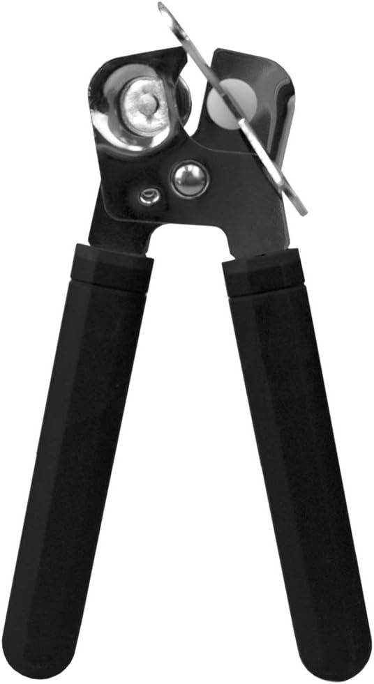 Home Basics Stainless Steel Manual Handheld Can Opener with Long Smooth Grip Rubber Handles, Black