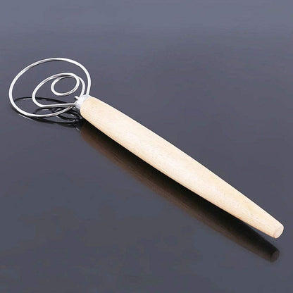 Danish Dough Whisk Bread Making Tools Stainless Steel Danish Dough Hook Bread Dough Mixer Hand Bread Dough Whisk for Pastry, Baking Cake, Dessert, Sourdough, Pizza, with Wooden Handle, 13 inch