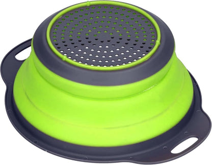 Collapsible Silicone Colander Strainer - Round - Green and Gray