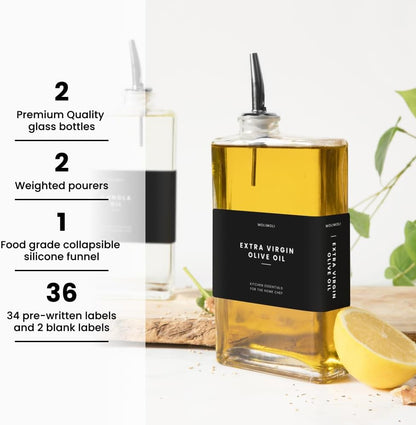 Molimoli Olive Oil Dispenser Bottle for Kitchen, Automatic Pourer, Glass Thin Bottle Dispenser for Kitchen, Olive Oil Cruet, | Set of 2 - Gold