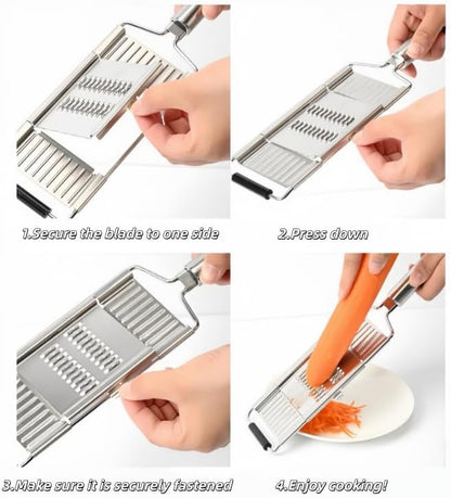 HongYuanShunDa-4-in-1 Vegetable Cutter with Cheese Grater, Stainless Steel Mandoline Slicer for Kitchen, Carrot Cucumber Cabbage Shredder, with Hook for Easy-Hang Storage