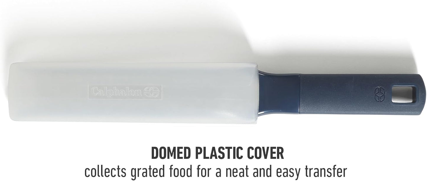 Calphalon Prime Stainless Steel Handheld Grater Lemon Zester W/Cover & Rubber Handle - Navy Blue