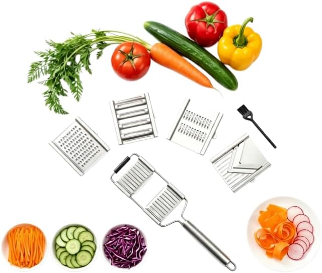 HongYuanShunDa-4-in-1 Vegetable Cutter with Cheese Grater, Stainless Steel Mandoline Slicer for Kitchen, Carrot Cucumber Cabbage Shredder, with Hook for Easy-Hang Storage