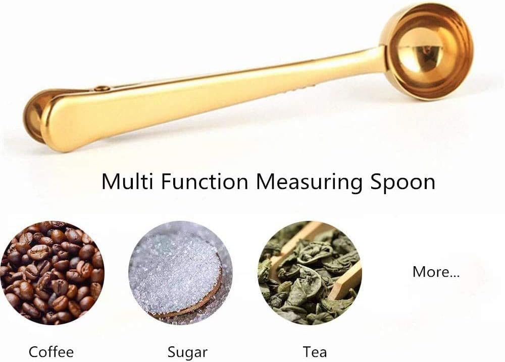 Coffee Scoop Clip Stainless Steel Tablespoon Coffee Spoon With long handle Multifunction Sealing Bag Clip For Tea, Coffee, Protein Powder, Instant Drinks, Kitchen Tools