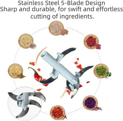 Food Chopper with Container – 900ml/30oz Manual Pull String Kitchen Cutter, 5 Stainless Steel Blades – Garlic, Onion, Vegetable, Meat & Baby Food Processor – BPA-Free Vegetable Fruit Chopper