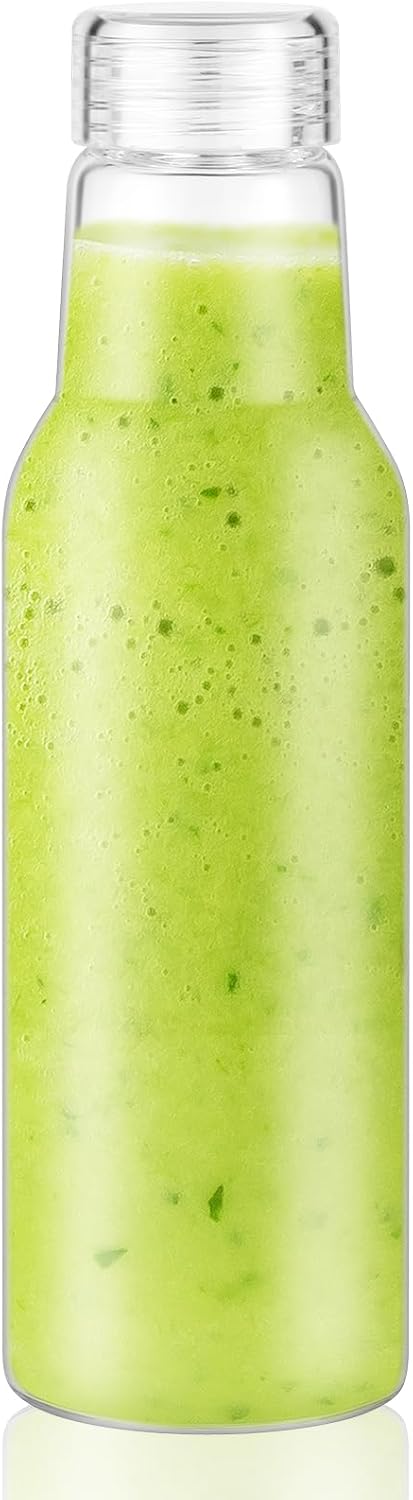 CWHHRN 17 Oz Glass Juice Bottles with Lids, Glass Bottles, BPA Free, Borosilicate Glass for Juicing, Smoothies, Infused Water, Beverage Storage, Shaker Bottles (2 Pack)