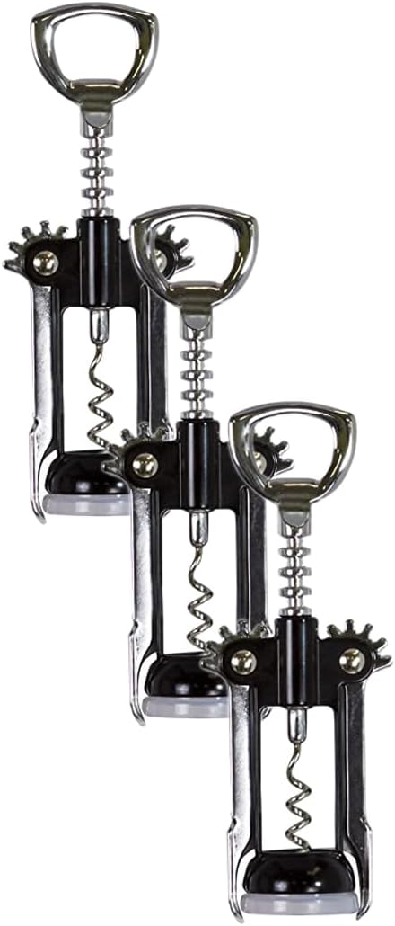 Evriholder Winged Corkscrew for Wine Bottles, Easy Manual Cork Remover, Multi-Purpose Opener for Beer and Soft Drinks, Ergonomic Handle, Stainless Steel, Dishwasher Safe, Black