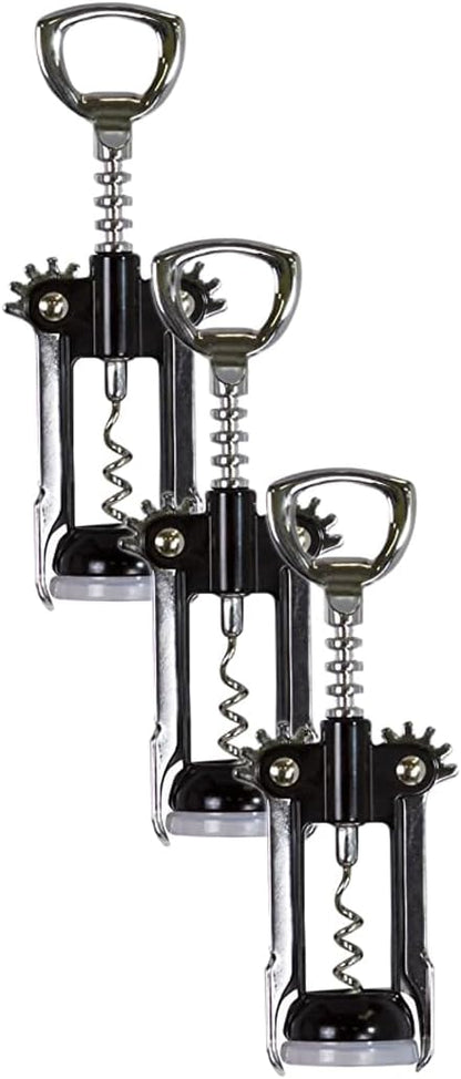 Evriholder Winged Corkscrew for Wine Bottles, Easy Manual Cork Remover, Multi-Purpose Opener for Beer and Soft Drinks, Ergonomic Handle, Stainless Steel, Dishwasher Safe, Black