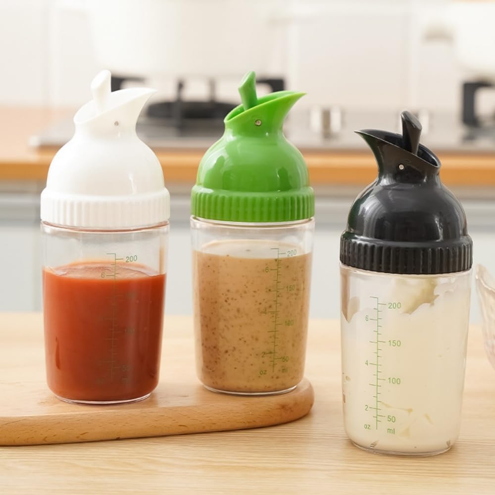 Wokyo Salad Dressing Shaker, Homemade Salad Dressing Bottle Mixer Measure Dripless Pour, Leak-free, Soft Grip, Dishwasher Safe BPA Free (Green)