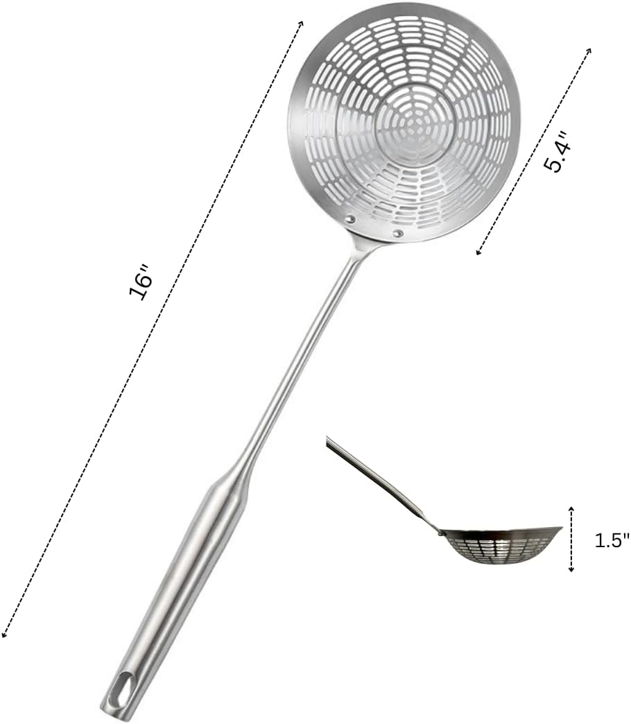 5.4" Stainless Steel Spider Strainer Skimmer – Long-Handle Slotted Spoon for Cooking, Frying, Pasta, Noodles, and Spaghetti