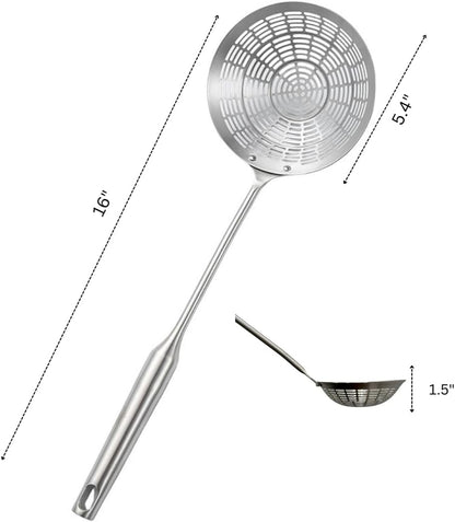 5.4" Stainless Steel Spider Strainer Skimmer – Long-Handle Slotted Spoon for Cooking, Frying, Pasta, Noodles, and Spaghetti