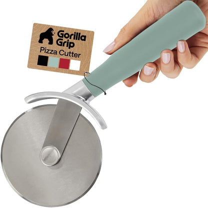 GORILLA GRIP Patented BPA-Free Large Pizza Cutter Wheel, 9 Inch, Extra Sharp Stainless Steel Blade, Slip Resistant Handle with Thumb Guard Protection, Slice Thick or Thin Pizzas, Pie, Pastries, Black