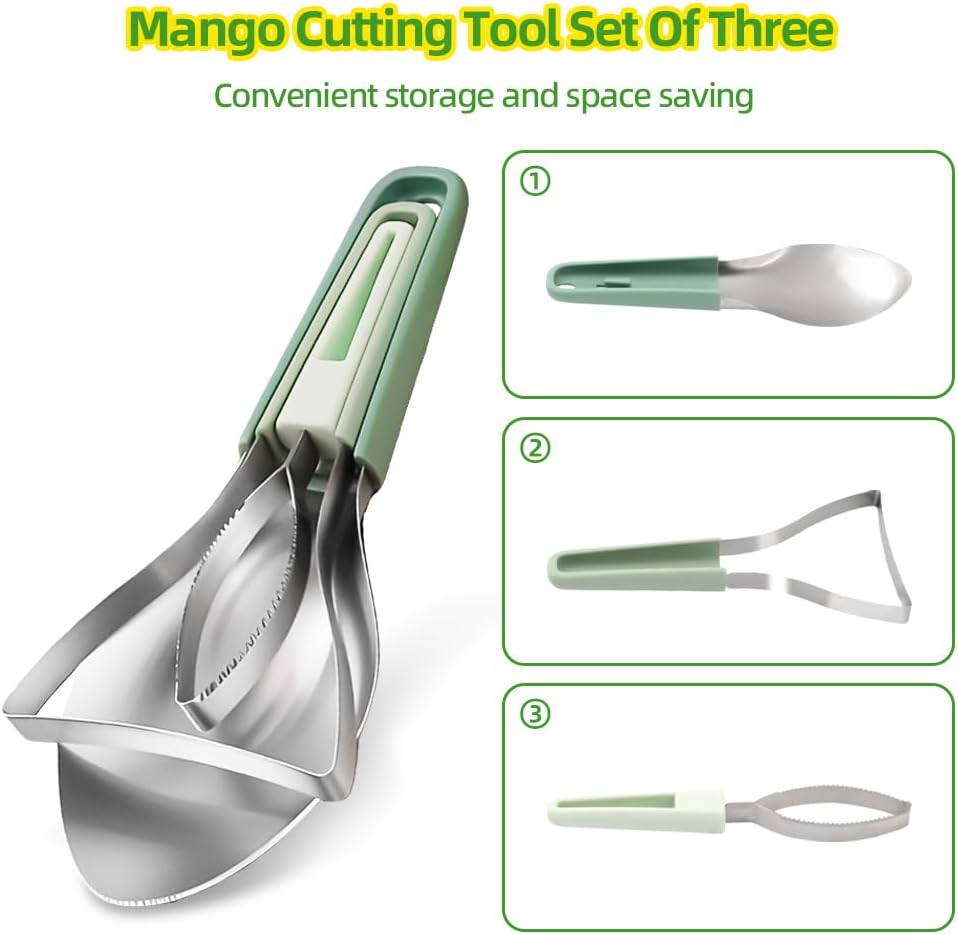 3-in-1 Mango Slicer Peeler, Peeler and Pit Remover Tool, Mango Splitter with Micro-Serrated Stainless Steel Blade, Fruit Slicer Cutter Pitter for Watermelon cutter Peach Slicers and More