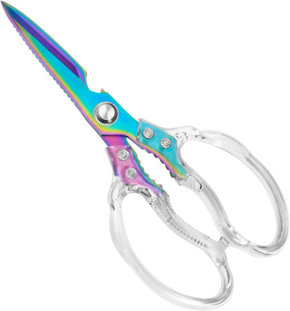 CGBE Kitchen Scissors, Multi-Purpose Kitchen Shears, Heavy Duty Dishwasher Safe Food Scissors for Chicken, Poultry, Fish, Meat & Herbs with Non-Slip Grips - Sliver