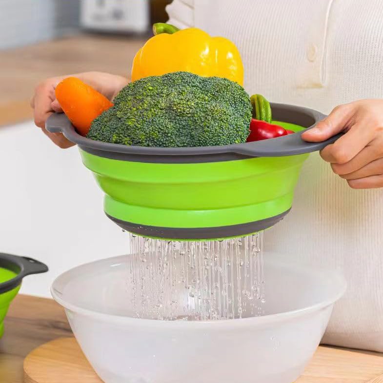 Collapsible Silicone Colander for Kitchen Sink, Foldable Vegetable Strainer Basket with Handles, Small Kitchen Drainer for Pasta Fruits and Vegetables (Red)