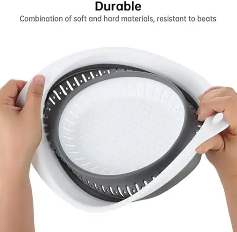 Collapsible Colander Set, Square Round Triangles Silicone Kitchen Strainer Perfect for Draining Pasta Vegetable fruit 2 PCS (10.8"L x 8.6"W x 2"H, Blue & Gray)