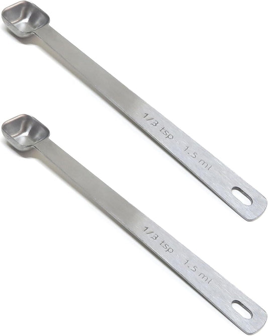 2PCS 1/3 Teaspoon(1/3tsp, 1/10tbsp, 1.5ml) Single Tiny Square Bowl Measuring Spoon, Small Individual Stainless Steel Measure Spoons Only