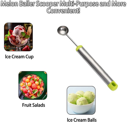 2PCS Watermelon Fork Slicer Cutter，Watermelon Fruit Tools with Melon Baller Scooper, Abnaok Stainless Steel 2-in-1 Watermelon Fork Knife, Portable Dual Head Fruit Forks for Home Party Kitchen Gadget