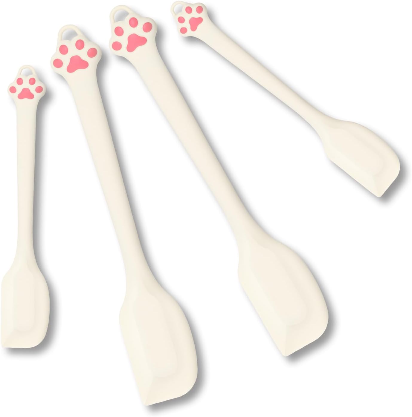 Cute Cat Paw Silicone Spatula Set - High Heat Resistant Rubber Scraper for Baking & Cooking, BPA-Free Non-Stick Kitchen Utensils, Adorable Cat Lover Gifts(2 Pack, 8.5 Inch, Cream)