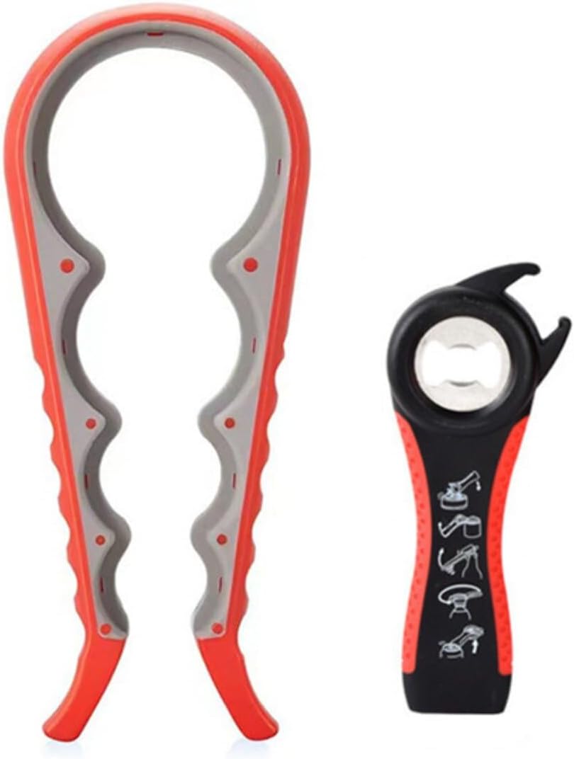 Multi-Grip Jar Opener and Bottle Opener Tool, Ergonomic Design with Non-Slip Handles, (biack and red)